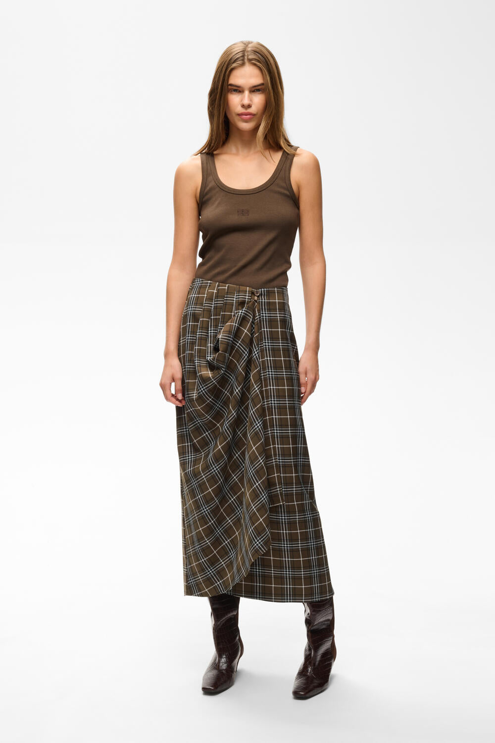 GZaleya HW midi nederdel - Green Olive Check